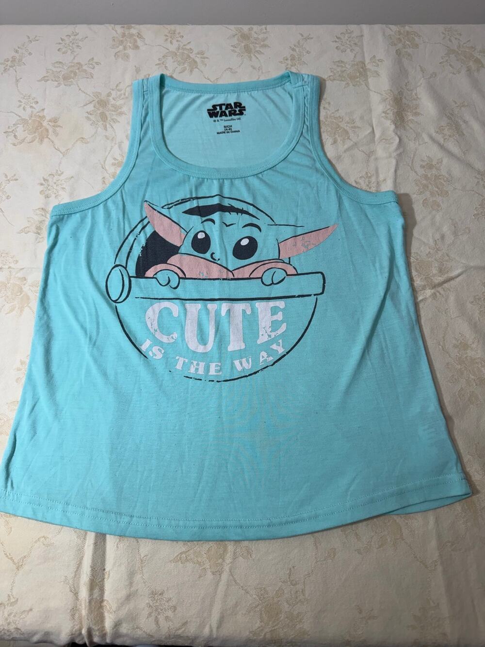 Star Wars Grogu Baby Yoda Womens S 4-6 Aqua Tank Top Cute Is The Way